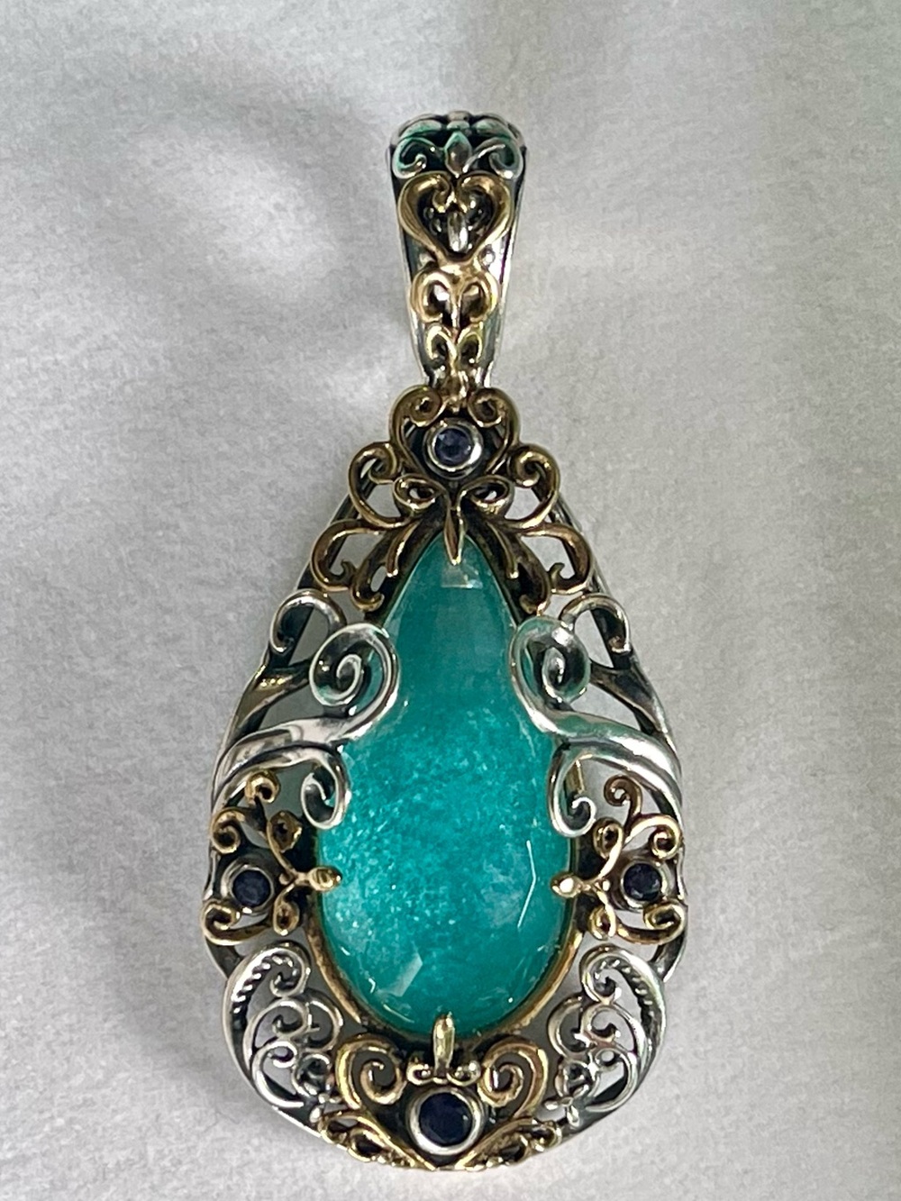 Carolyn Pollack Relios 925 Silver Brass blue quartzite amethyst pendant - Picture 11 of 13